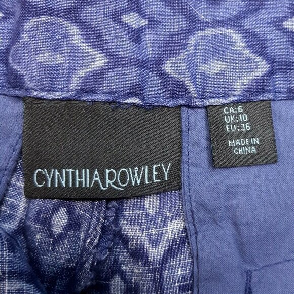 Cynthia Rowley 100% Linen Aztec Shorts. Blue 6 - Picture 6 of 7